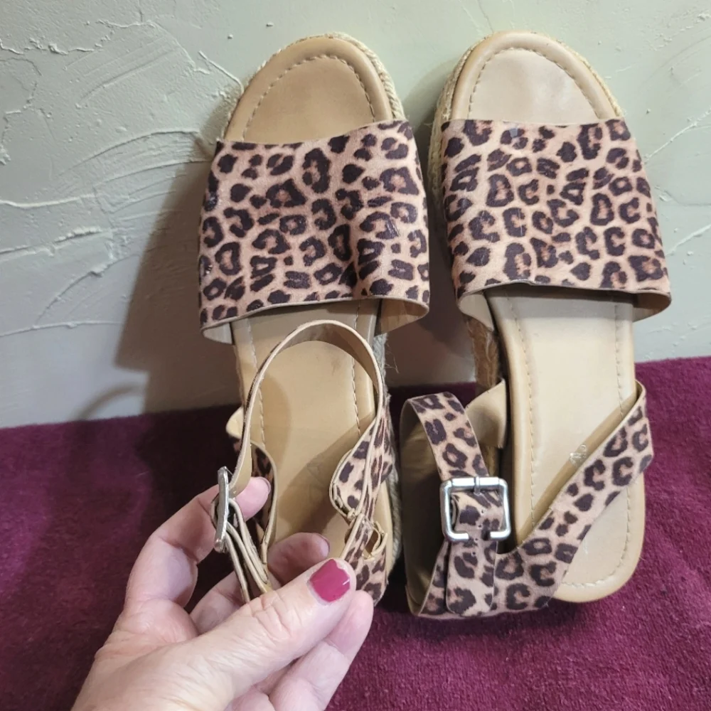 Soda Cheetah Platform Sandals with Buckle Closure, Womens Size 10